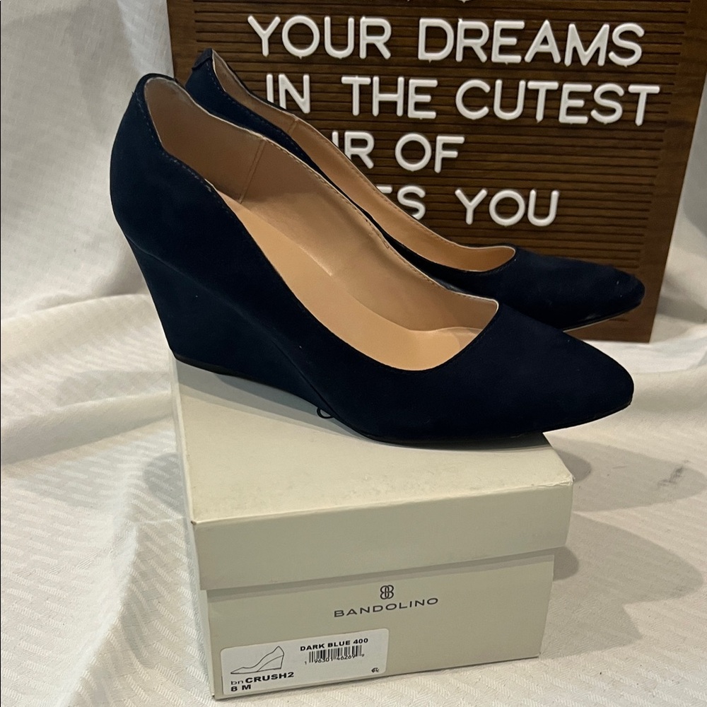 Bandolino Dark Blue Suede Wedge Pumps
